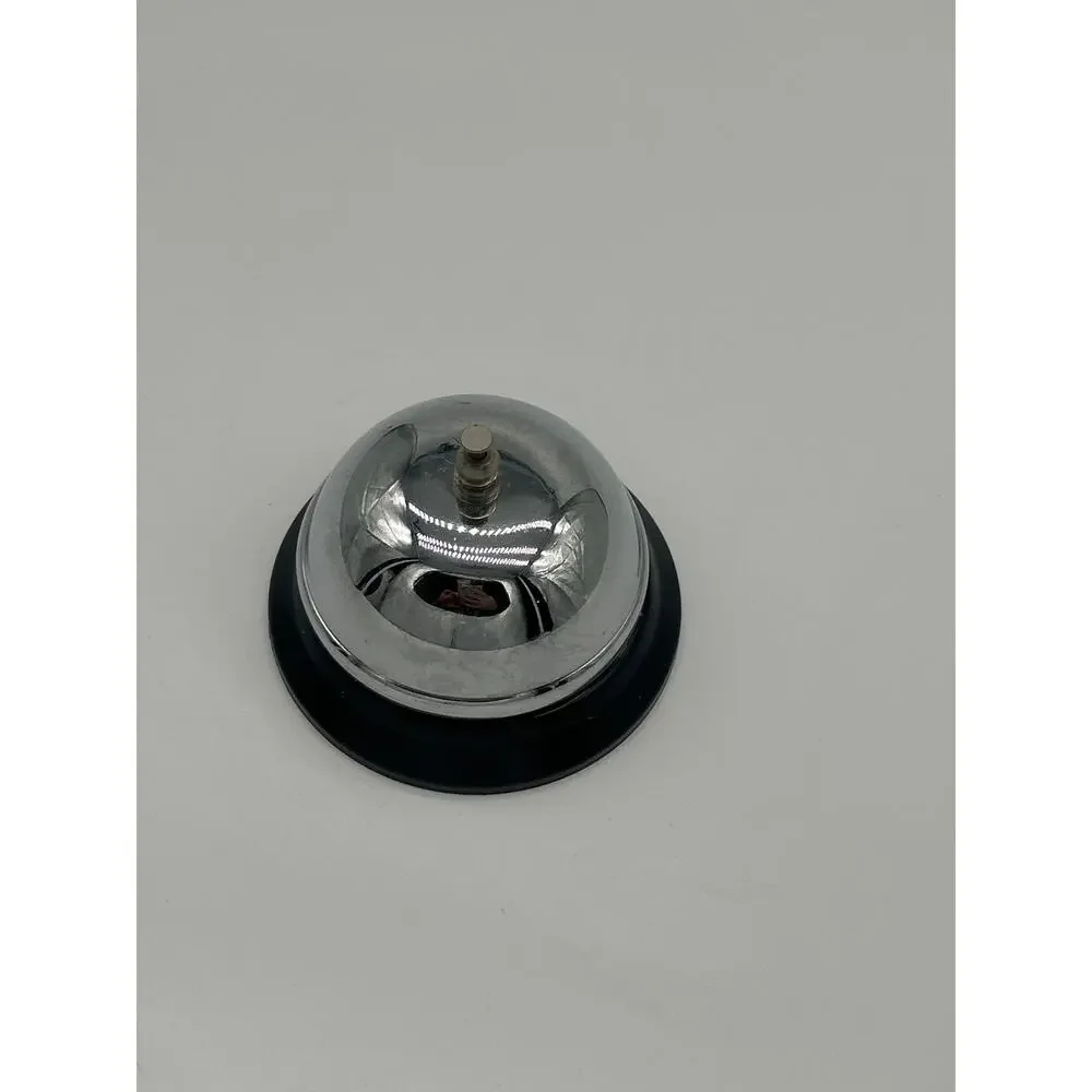 Vintage Chrome Desk Bell Counter Service Bell Black Base Retro Reception Bell